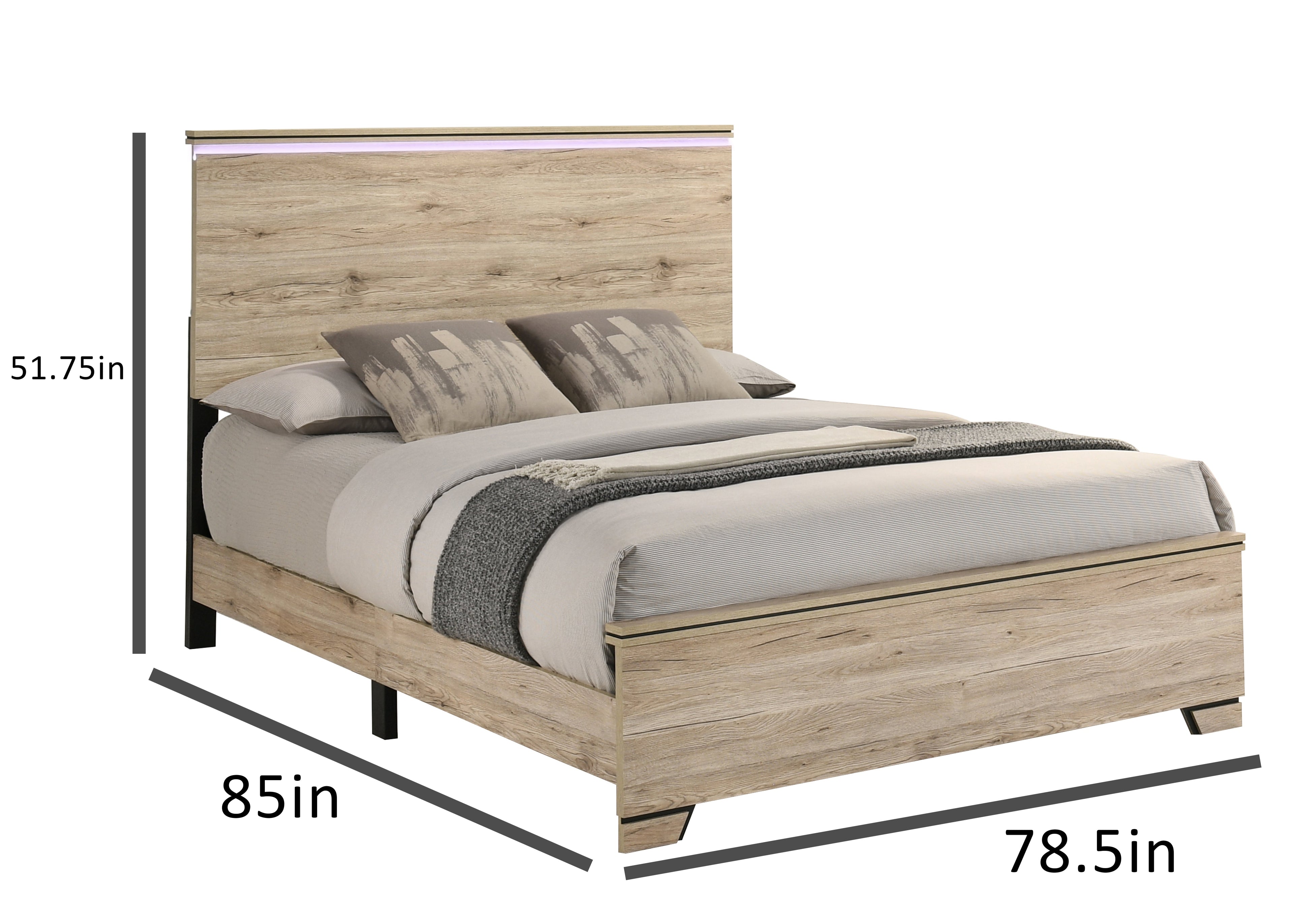 Best Quality Furniture Rustic Light Brown Oak Wood Bedroom Set with LED Lighting Haus of Elevation