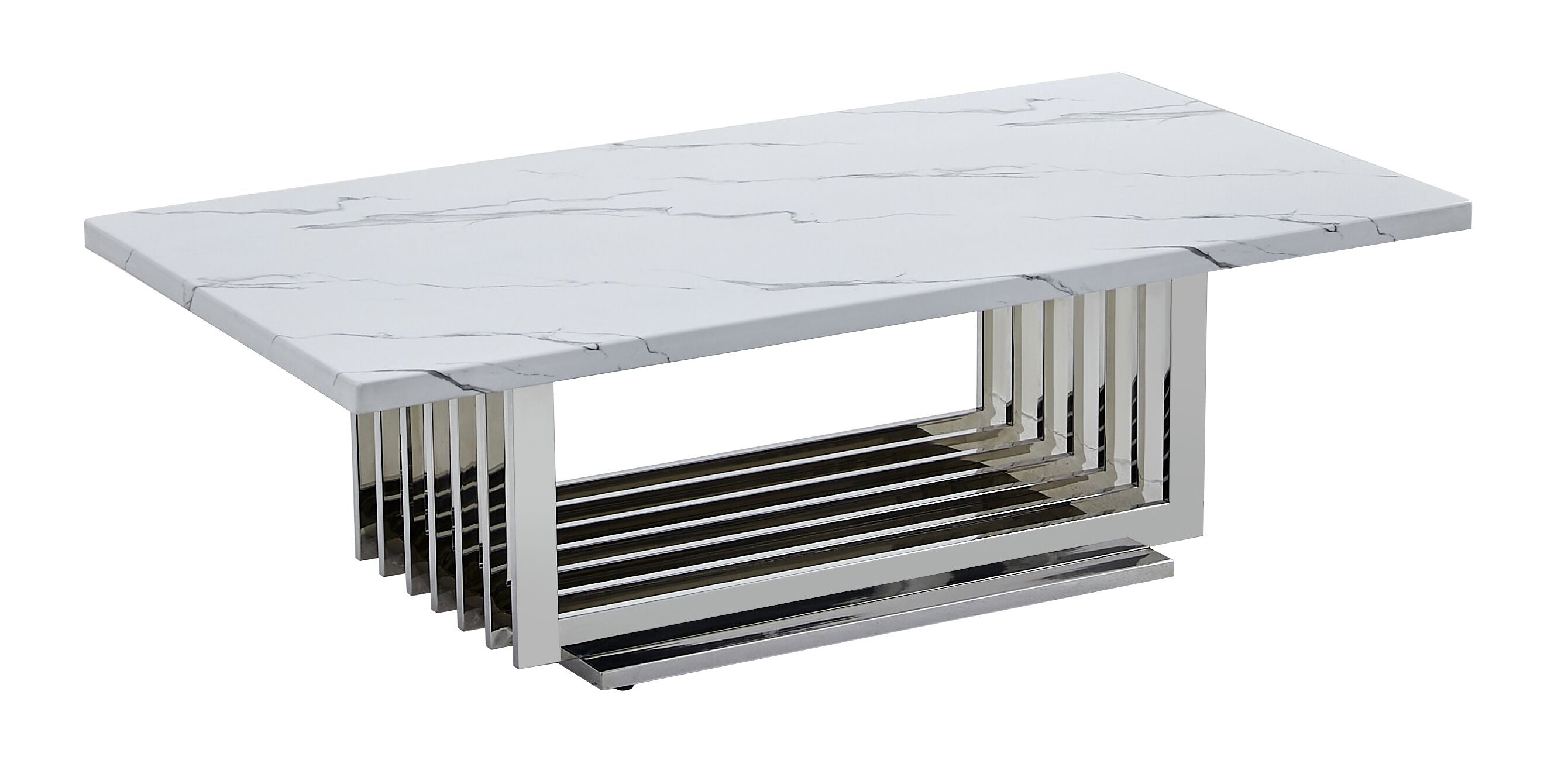 Best Quality Furniture White Marble Coffee Table with Stainless Steel Base Haus of Elevation