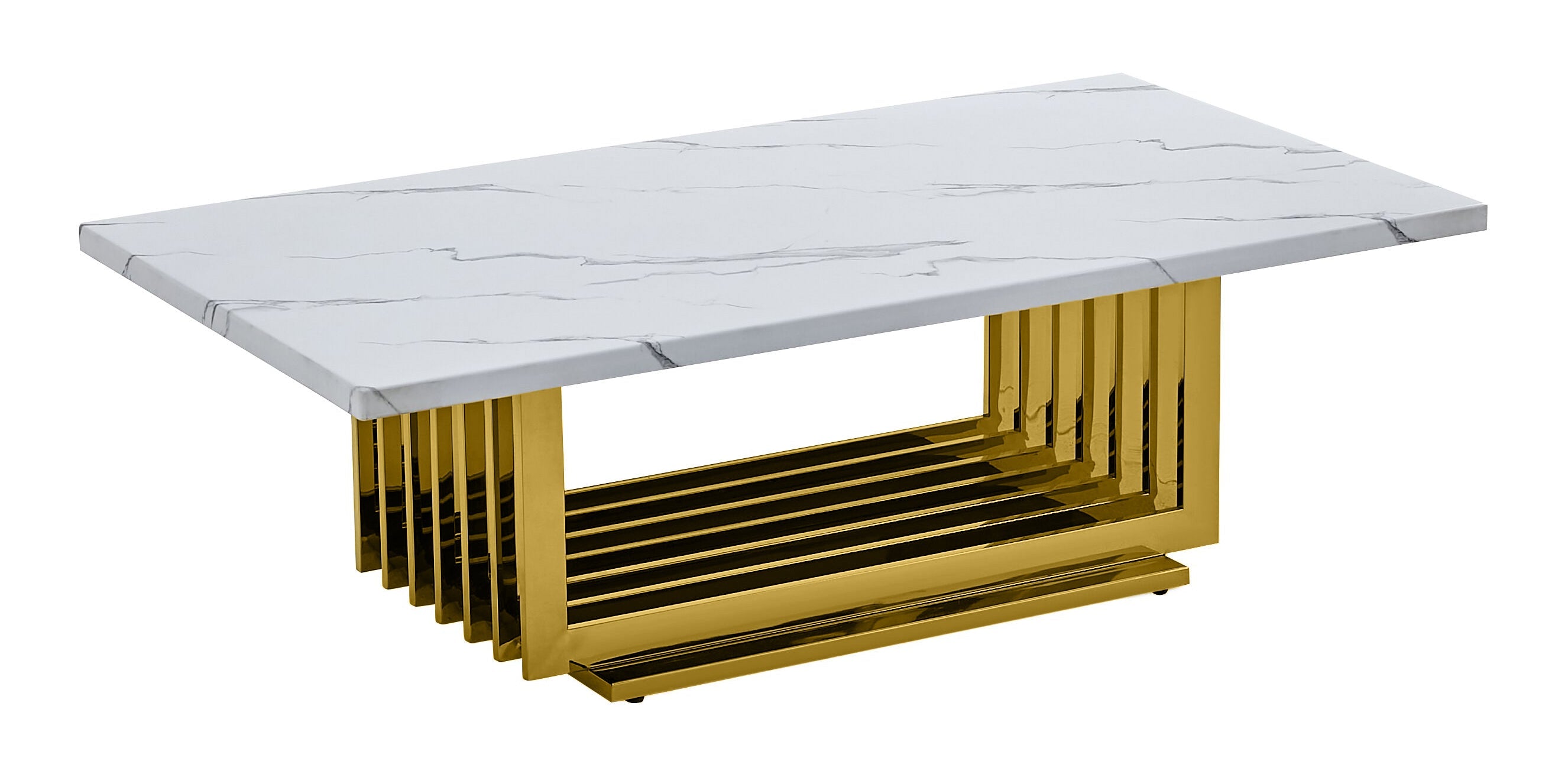 Best Quality Furniture White Marble Coffee Table with Gold Stainless Steel Base Haus of Elevation