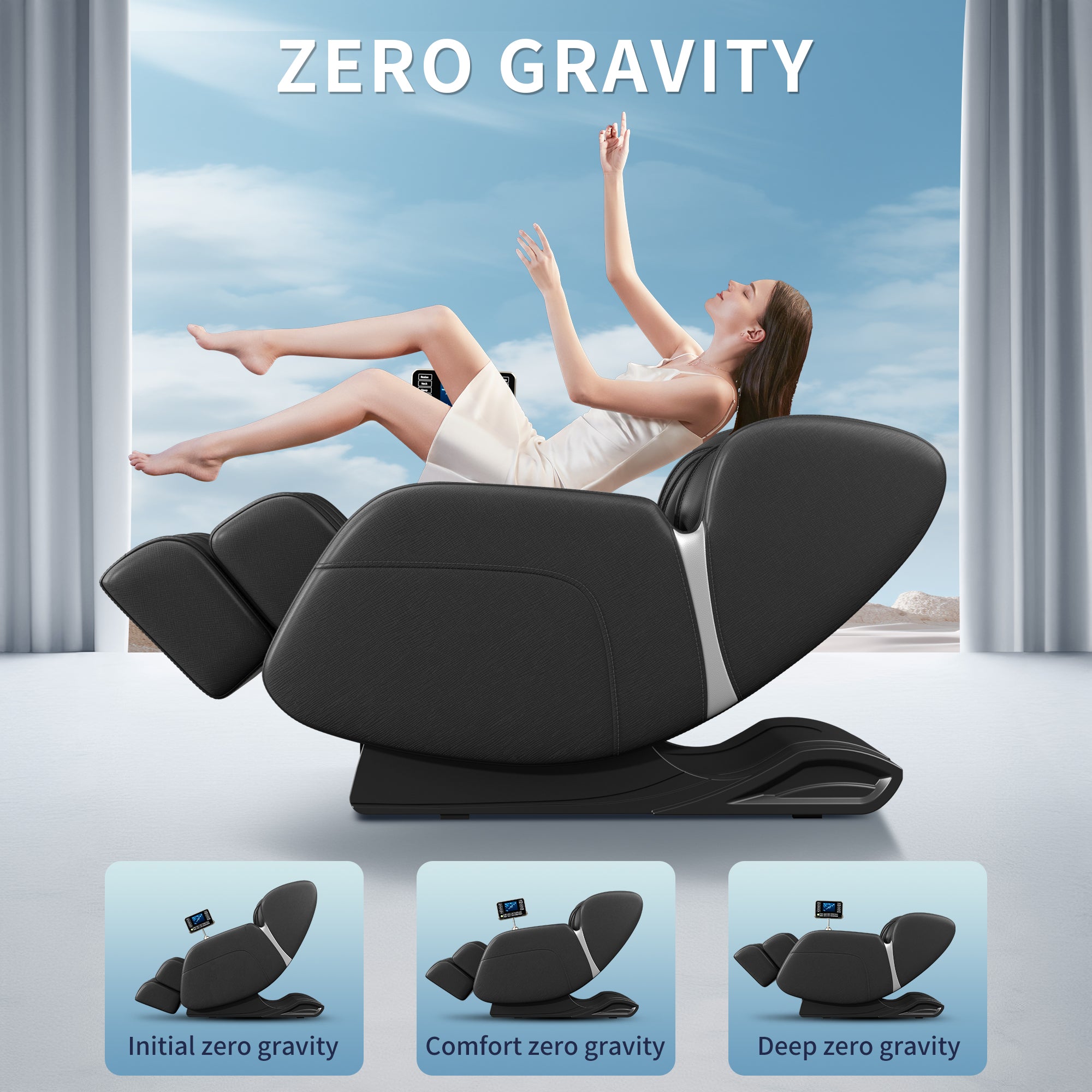 Full body deep tissue massage chair, foot massage, 8 fixed massage rollers, touch screen suitable for 5.1-5.75 feet high (black) V.I.P Digital Presence