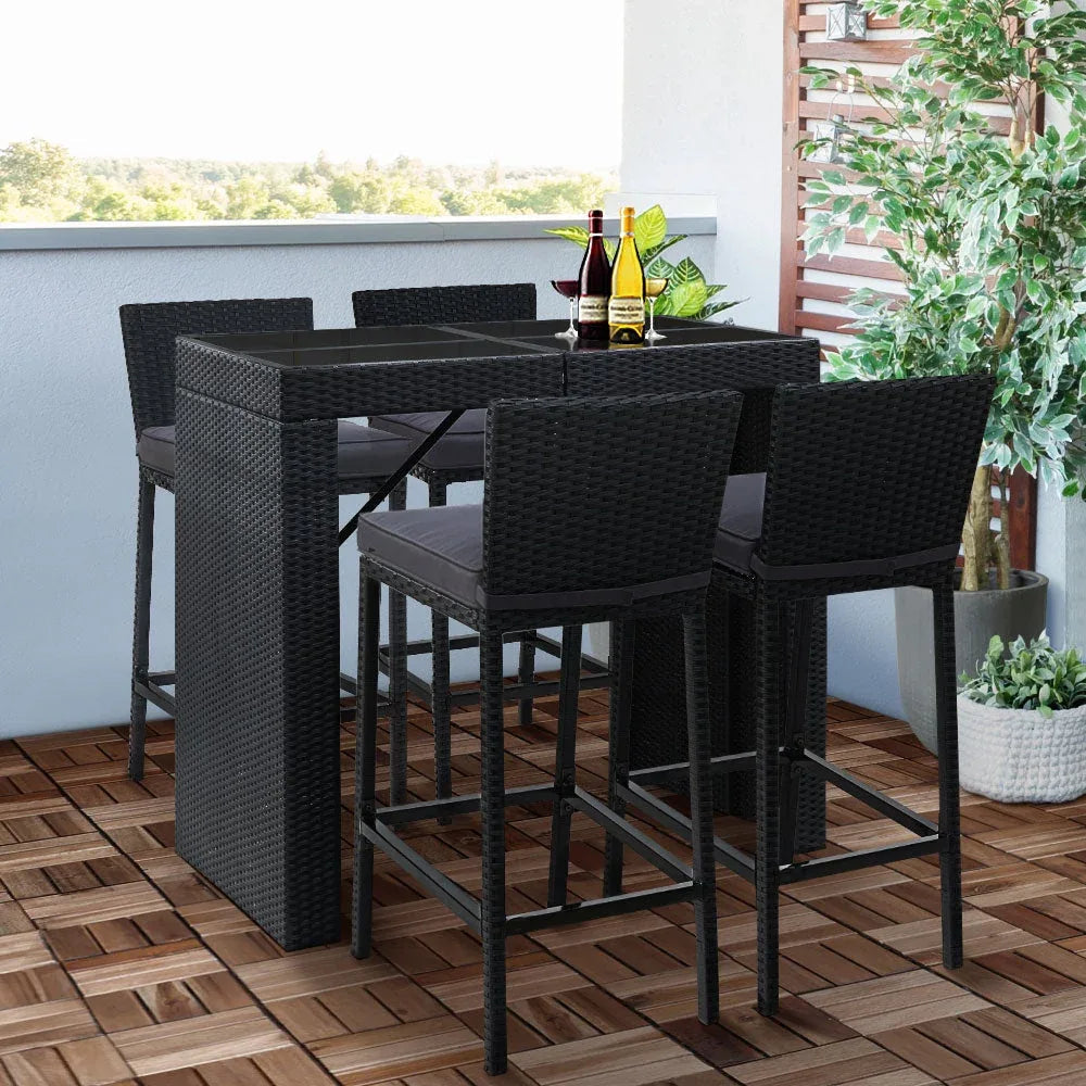 Gardeon Outdoor Bar Set Table Chairs Stools Rattan Patio Furniture 4 Trustymall