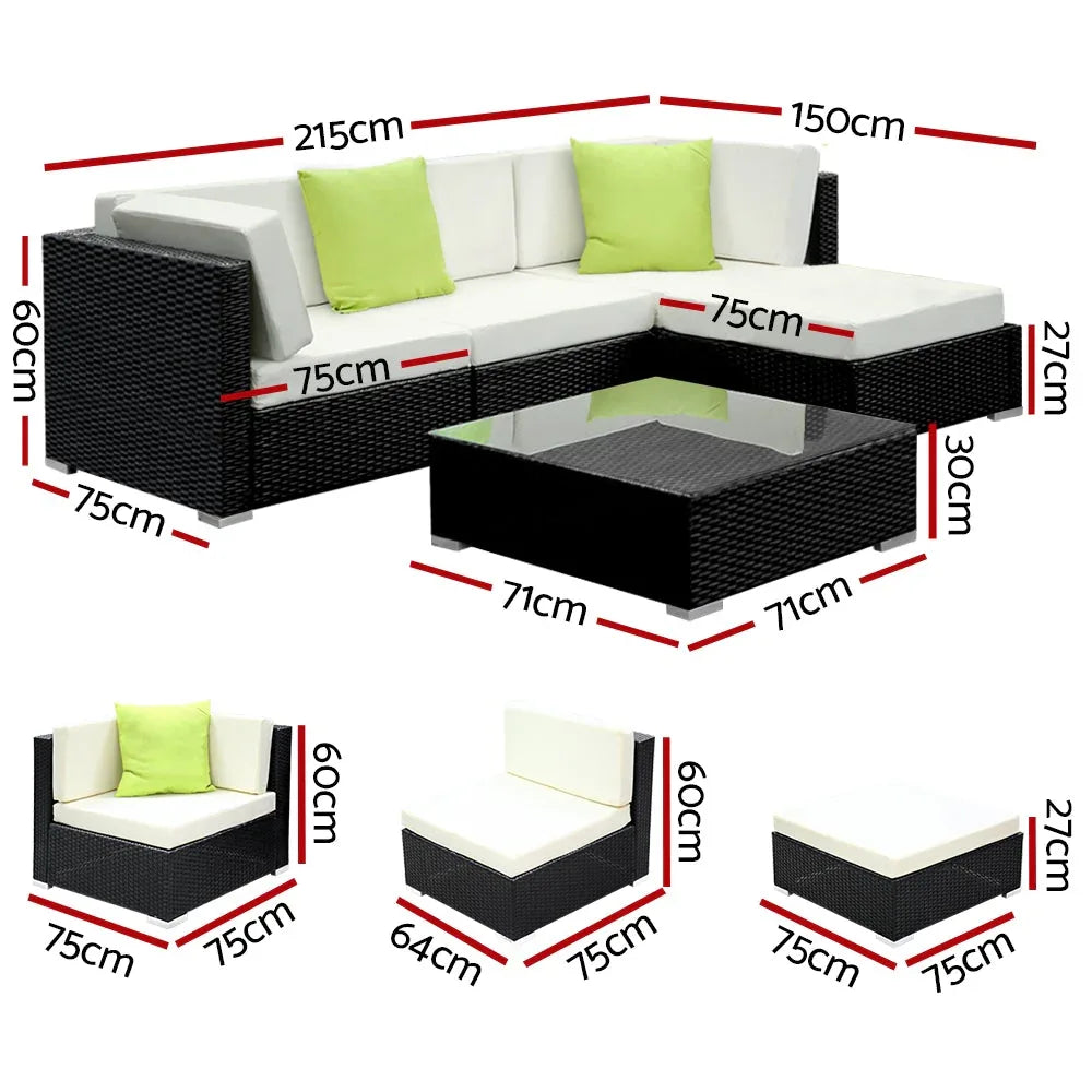 Gardeon 5PC Outdoor Furniture Sofa Set Wicker Garden Patio Pool Lounge Trustymall
