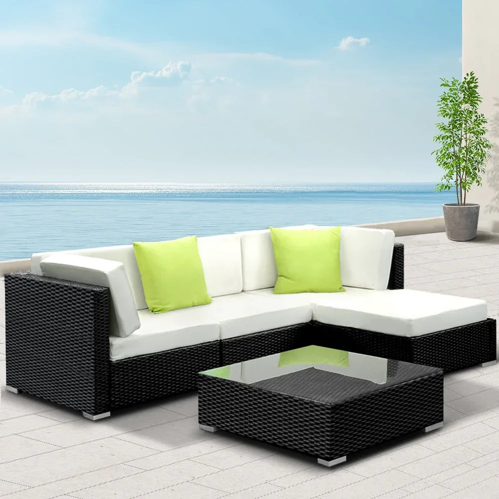 Gardeon 5PC Outdoor Furniture Sofa Set Wicker Garden Patio Pool Lounge Trustymall