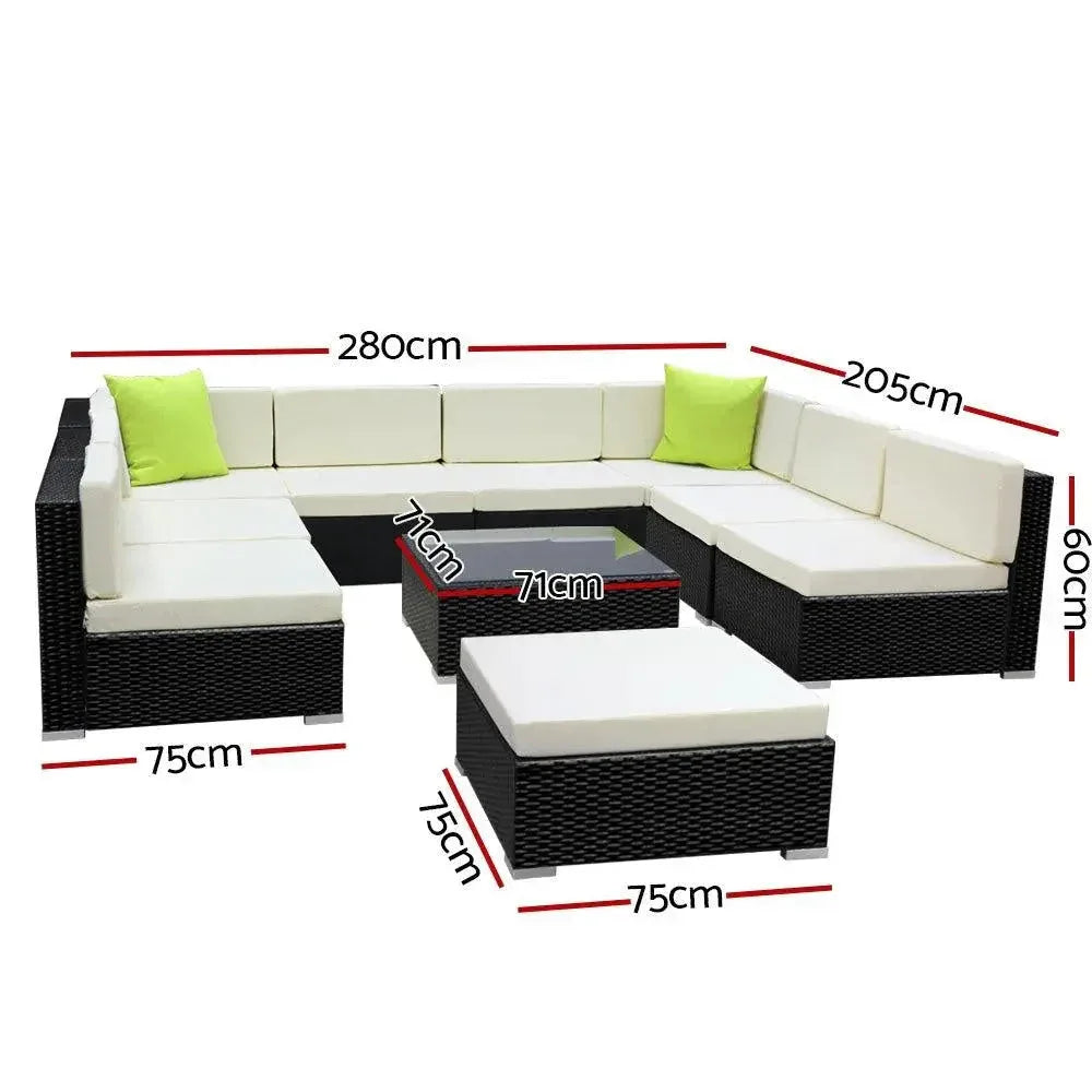 Gardeon 10PC Outdoor Furniture Sofa Set Wicker Garden Patio Lounge Trustymall