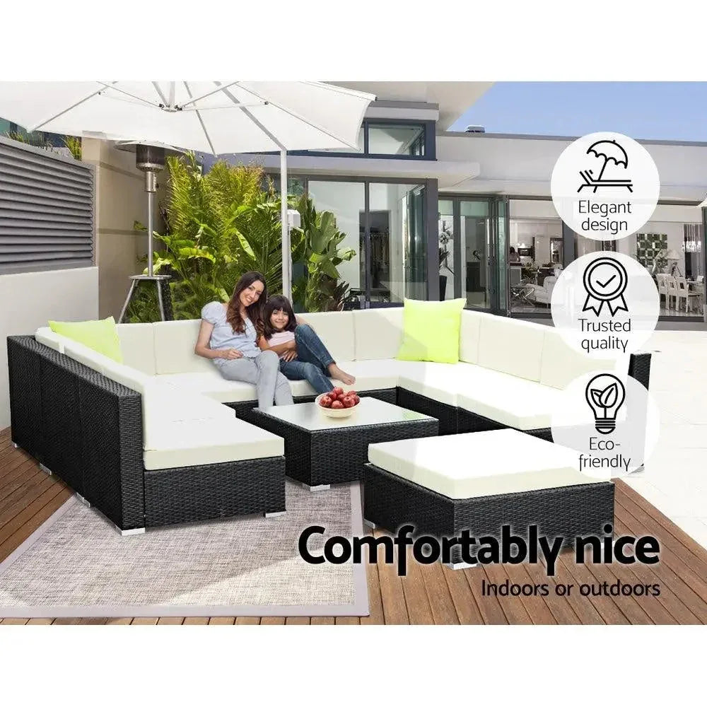 Gardeon 10PC Outdoor Furniture Sofa Set Wicker Garden Patio Lounge Trustymall