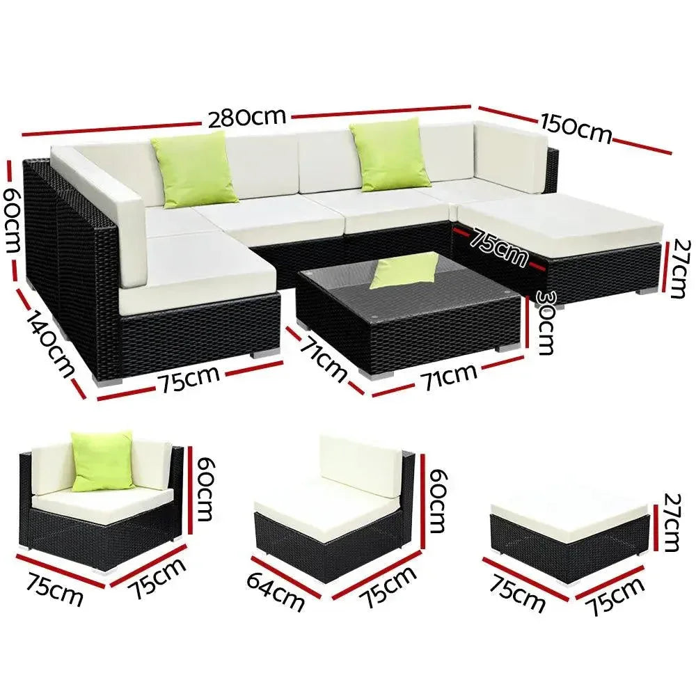 Gardeon 7PC Outdoor Furniture Sofa Set Wicker Garden Patio Pool Lounge Trustymall