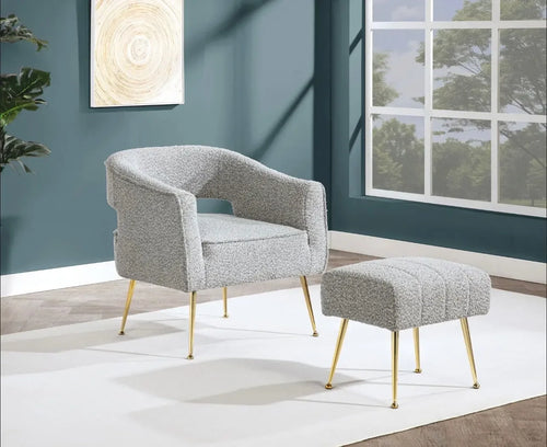 Best Quality Furniture 2 Piece Accent Chair & Ottoman in Rich Gray Boucle Fabric - Haus Of Elevation