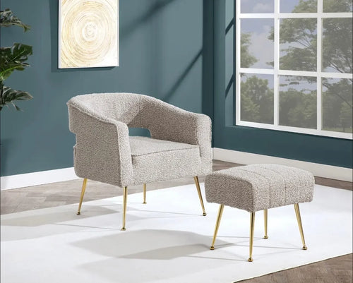 Best Quality Furniture 2 Piece Accent Chair & Ottoman in Rich Gray Boucle Fabric - Haus Of Elevation