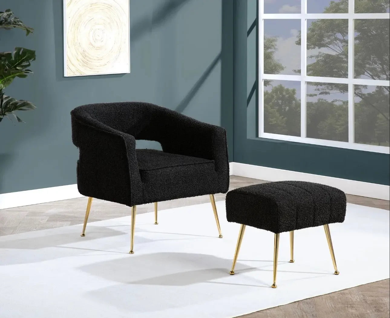 Best Quality Furniture 2 Piece Accent Chair & Ottoman in Rich Gray Boucle Fabric - Haus Of Elevation