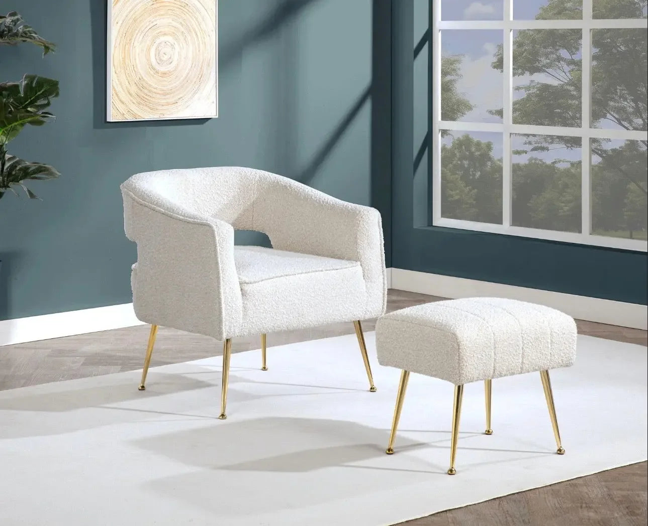 Best Quality Furniture 2 Piece Accent Chair & Ottoman in Rich Gray Boucle Fabric - Haus Of Elevation