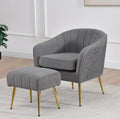 Best Quality Furniture 2pc Barrel Chair & Ottoman Set with Gray Boucle Fabric - Haus Of Elevation