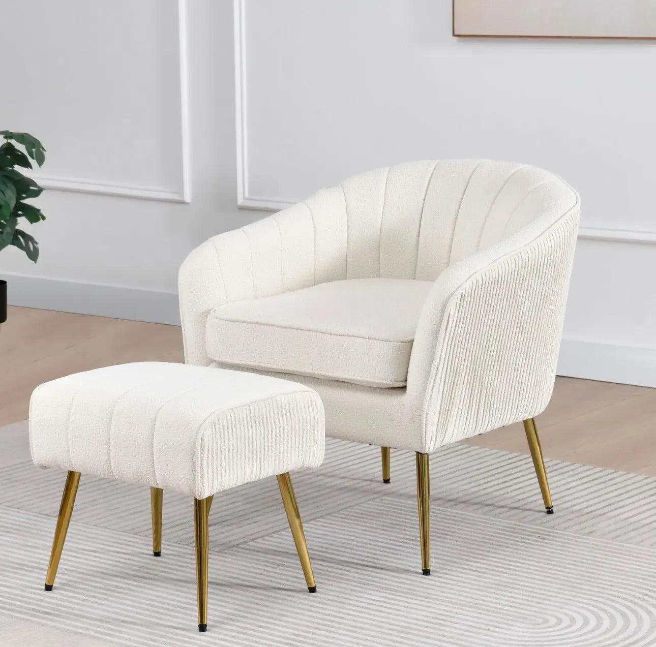 Best Quality Furniture 2pc Barrel Chair & Ottoman Set with Gray Boucle Fabric - Haus Of Elevation