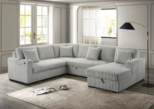 Best Quality Furniture 3 Piece Sectional w Pullout Bed in Gray Corduroy Velvet - Haus Of Elevation