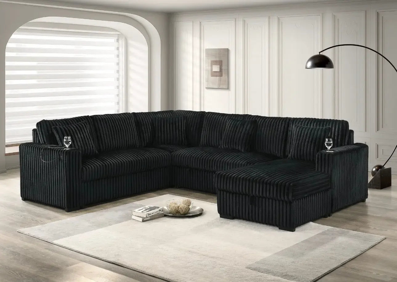 Best Quality Furniture 3 Piece Sectional w Pullout Bed in Gray Corduroy Velvet - Haus Of Elevation