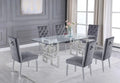 Rectangular Clear Glass 7pc Dining Set with Silver Stainless Steel Base - Haus Of Elevation
