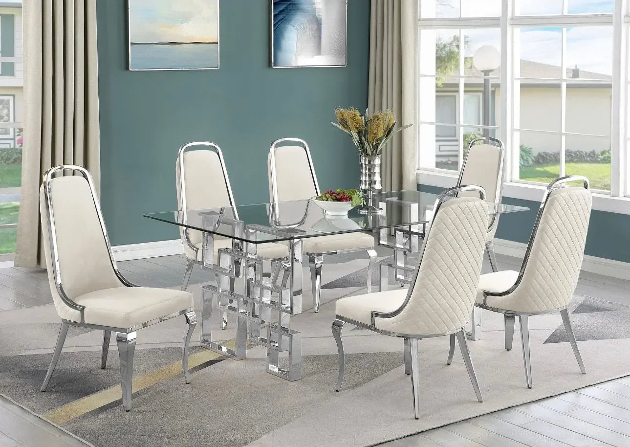 Best Quality Furniture 7-Piece Tempered Glass & Velvet Dining Set in Dark Gray - Haus Of Elevation