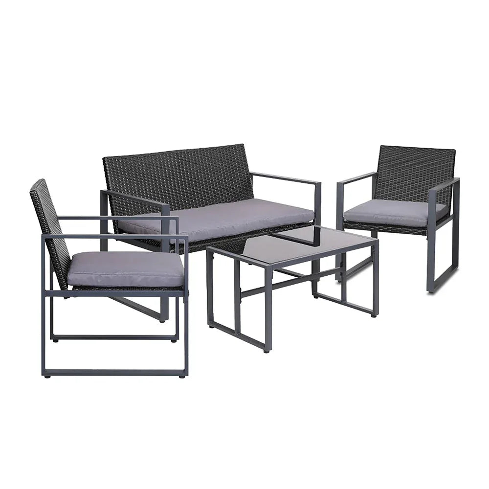 Gardeon 4PC Outdoor Furniture Patio Table Chair Black Trustymall