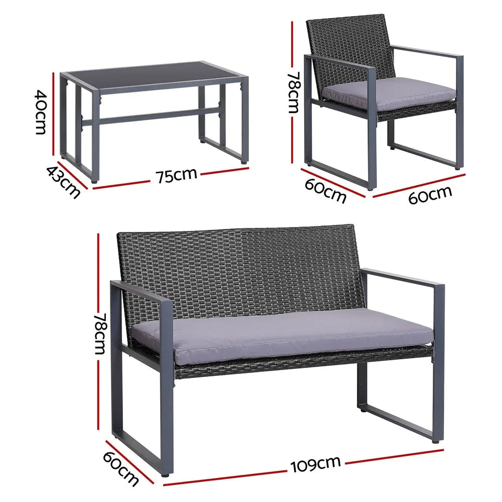 Gardeon 4PC Outdoor Furniture Patio Table Chair Black Trustymall