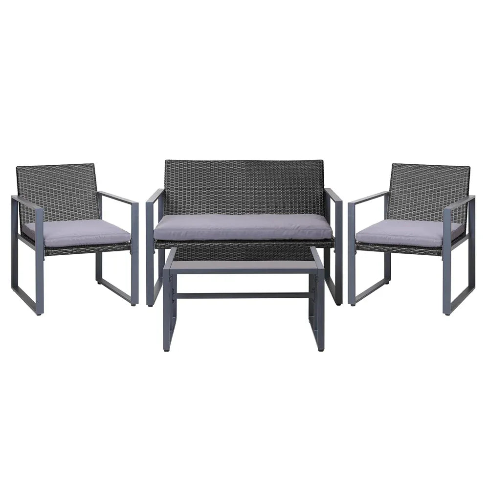 Gardeon 4PC Outdoor Furniture Patio Table Chair Black Trustymall