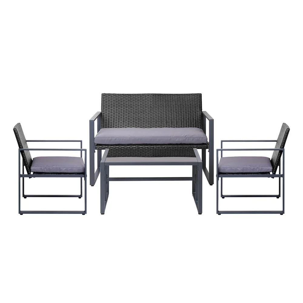 Gardeon 4PC Outdoor Furniture Patio Table Chair Black Trustymall