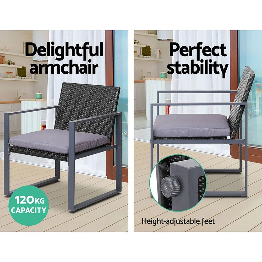 Gardeon 4PC Outdoor Furniture Patio Table Chair Black Trustymall