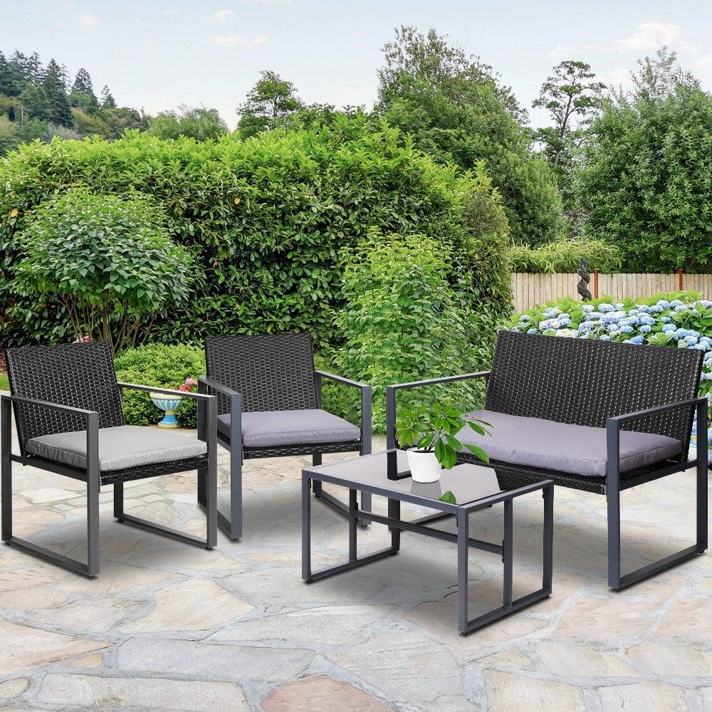 Gardeon 4PC Outdoor Furniture Patio Table Chair Black Trustymall