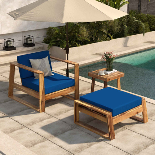 Acacia Wood Outdoor Lounge Set - Chair & Ottoman, Perfect for Patios, Trustymall