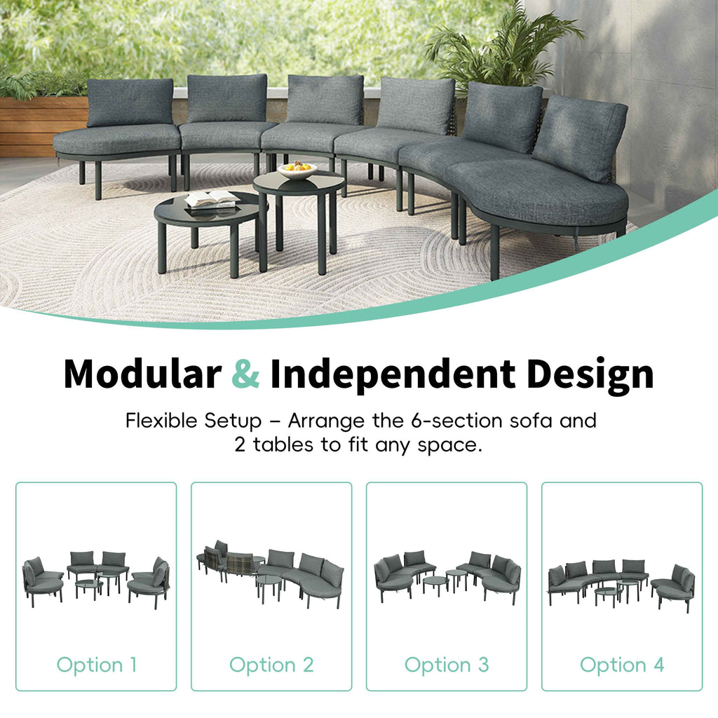 8-Piece Patio Sofa Furniture Set, Half Moon Outdoor Sectional Sofa Trustymall