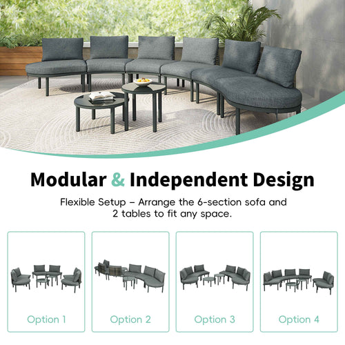 8-Piece Patio Sofa Furniture Set, Half Moon Outdoor Sectional Sofa Trustymall