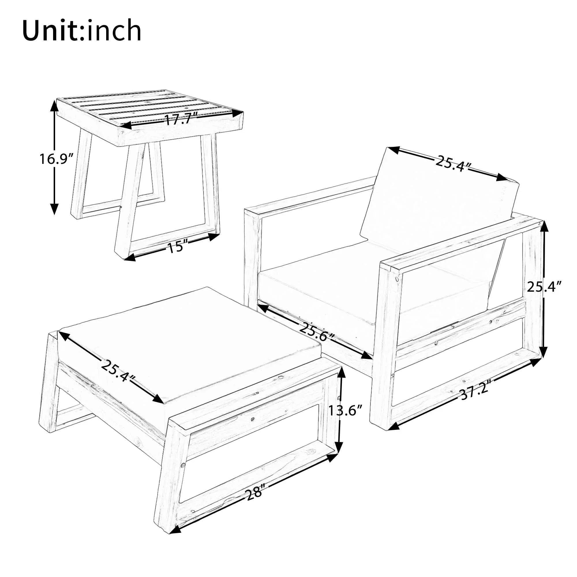 Acacia Wood Outdoor Lounge Set - Chair & Ottoman, Perfect for Patios, Trustymall