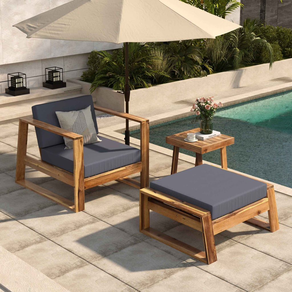 Acacia Wood Outdoor Lounge Set - Chair & Ottoman, Perfect for Patios, Trustymall