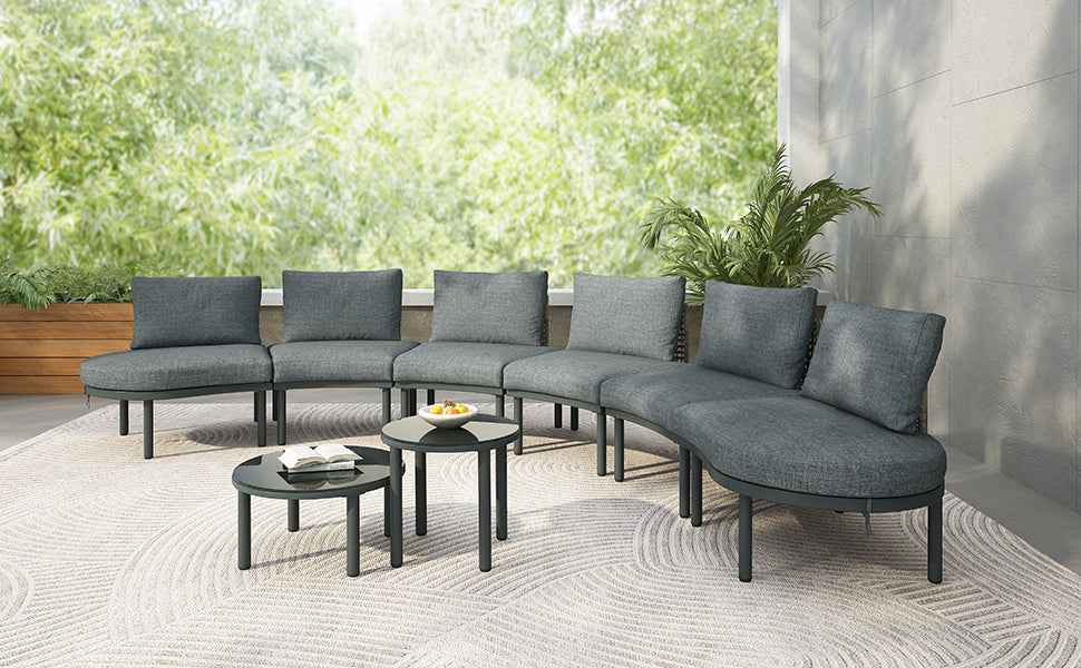 8-Piece Patio Sofa Furniture Set, Half Moon Outdoor Sectional Sofa Trustymall
