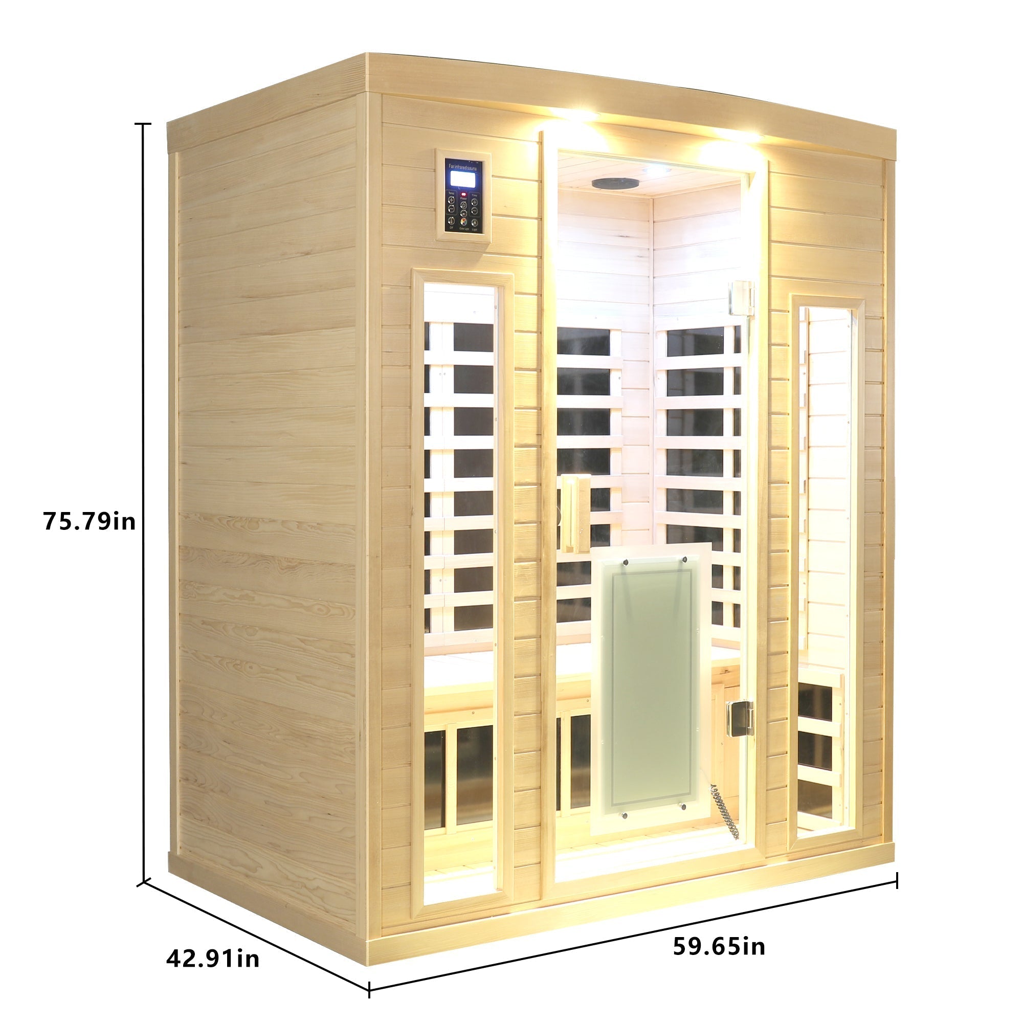 Low EMF, There is also a heating plate on the glass door, Hemlock wood Far-infrared indoor Three person sauna room HouseOfZazla
