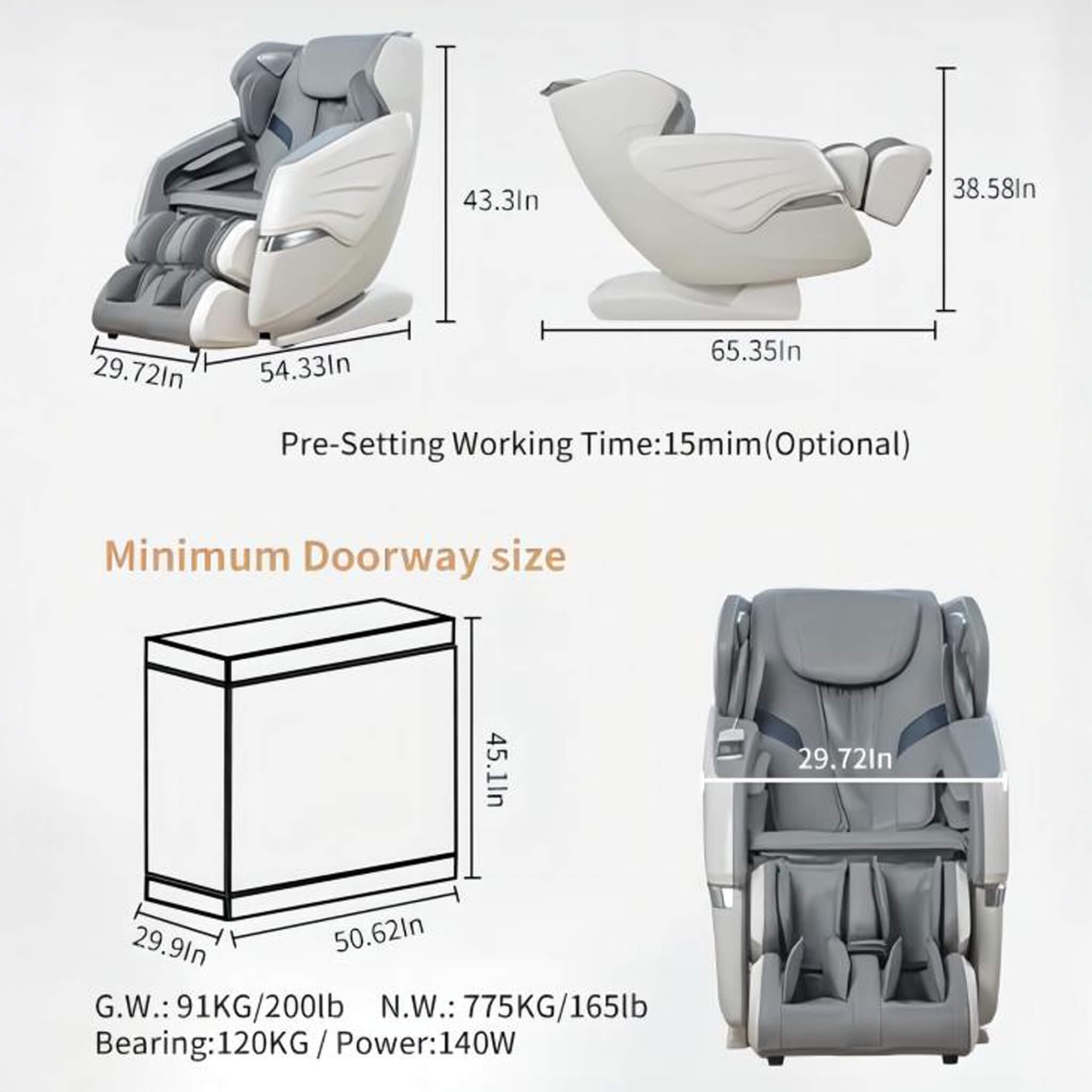 Bosscare Premium Full Body Zero Gravity Massage Chair With Ai Voice And App Control, Gray (SAK35970) SAKSBY WHOLESALE
