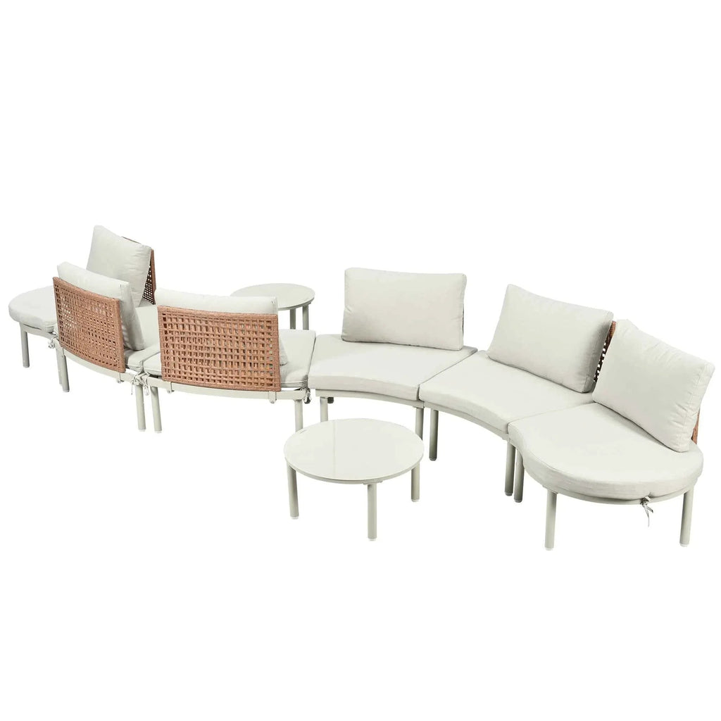 8-Piece Patio Sofa Furniture Set, Half Moon Outdoor Sectional Sofa Trustymall