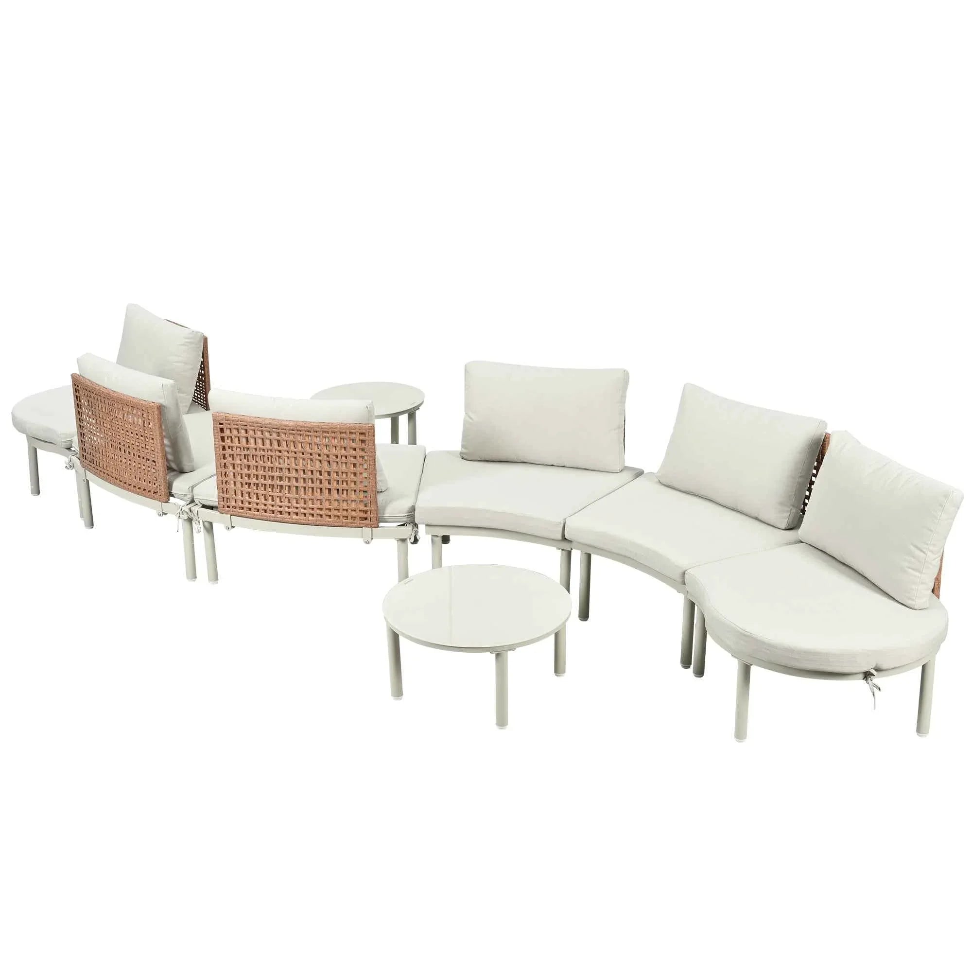 8-Piece Patio Sofa Furniture Set, Half Moon Outdoor Sectional Sofa Trustymall