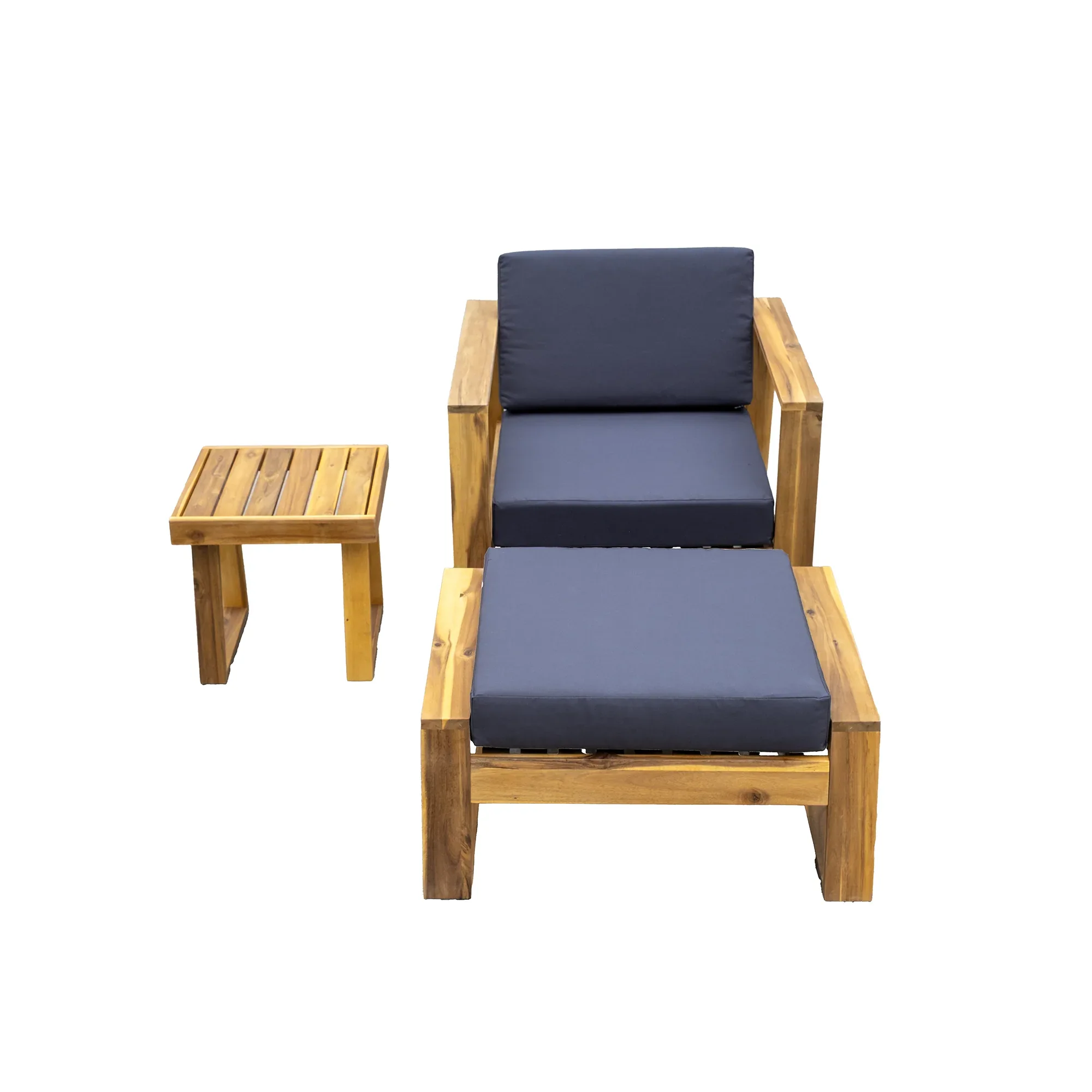 Acacia Wood Outdoor Lounge Set - Chair & Ottoman, Perfect for Patios, Trustymall