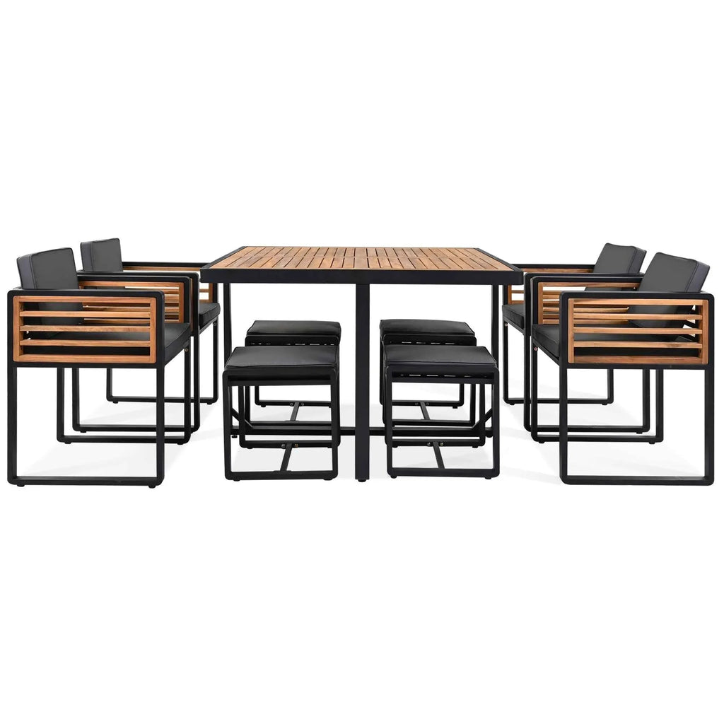 9-Pieces Acacia Wood Patio Dining Set, Space Saving Outdoor Patio Set, Trustymall