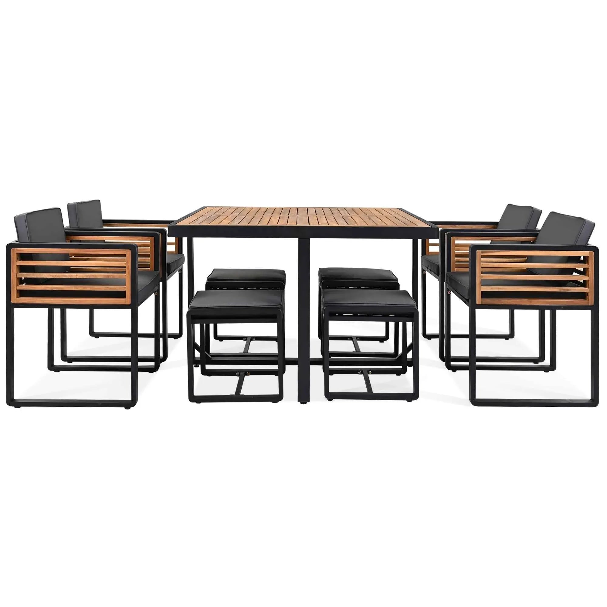 9-Pieces Acacia Wood Patio Dining Set, Space Saving Outdoor Patio Set, Trustymall