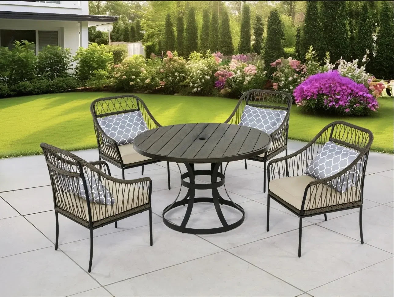 Best Quality Furniture 5 Piece Outdoor Patio Set in Gray Steel Metal - Haus Of Elevation
