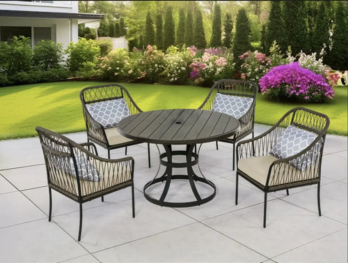 Best Quality Furniture 5 Piece Outdoor Patio Set in Gray Steel Metal - Haus Of Elevation