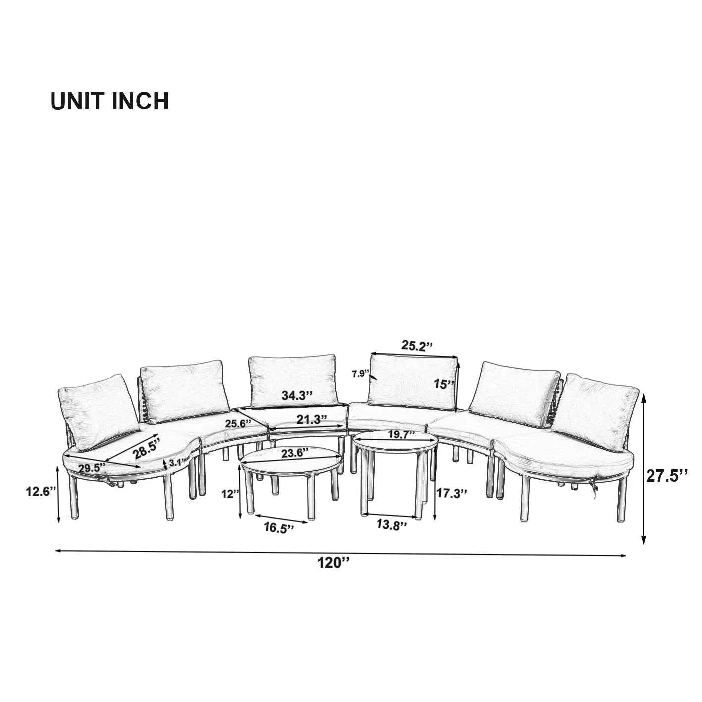 8-Piece Patio Sofa Furniture Set, Half Moon Outdoor Sectional Sofa Trustymall
