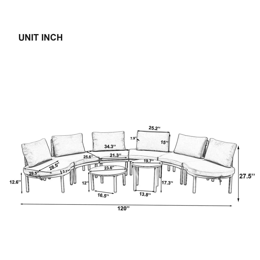 8-Piece Patio Sofa Furniture Set, Half Moon Outdoor Sectional Sofa Trustymall