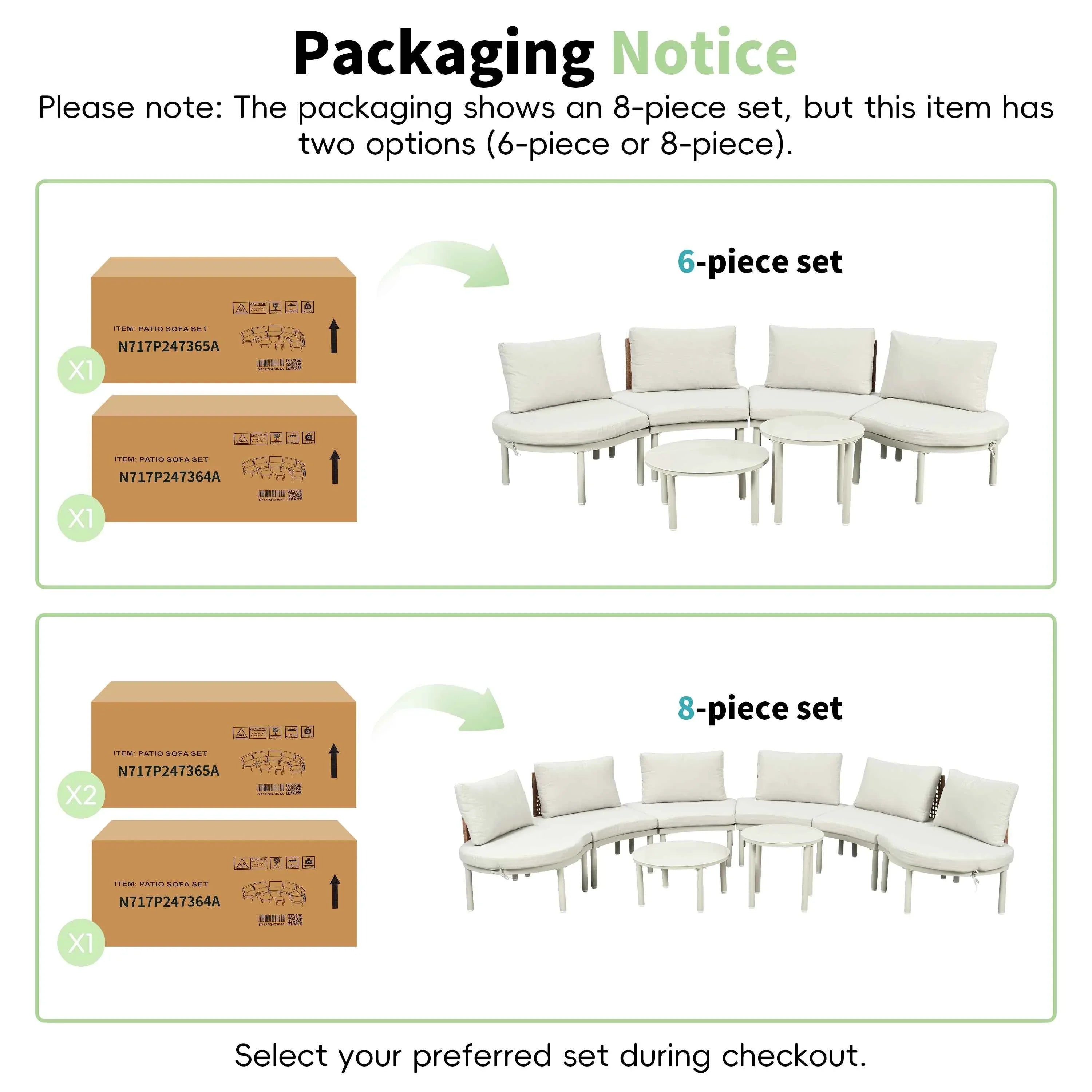 8-Piece Patio Sofa Furniture Set, Half Moon Outdoor Sectional Sofa Trustymall