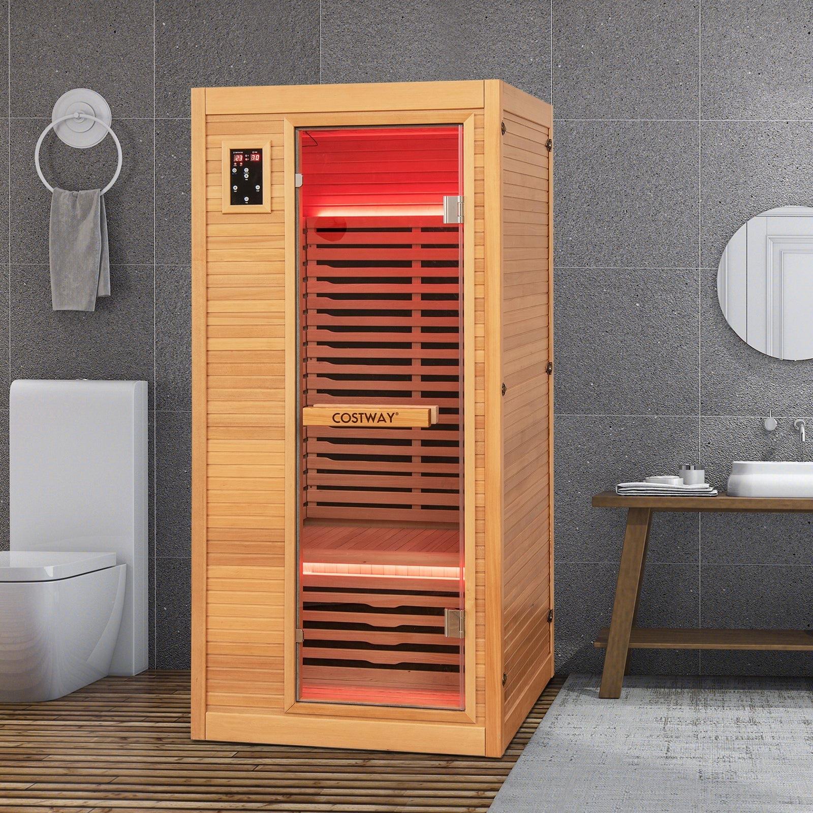 Far Infrared Wooden Sauna Room with Bluetooth Speakers and Oxygen Ionizer for 1-2 person Gamba Beauty