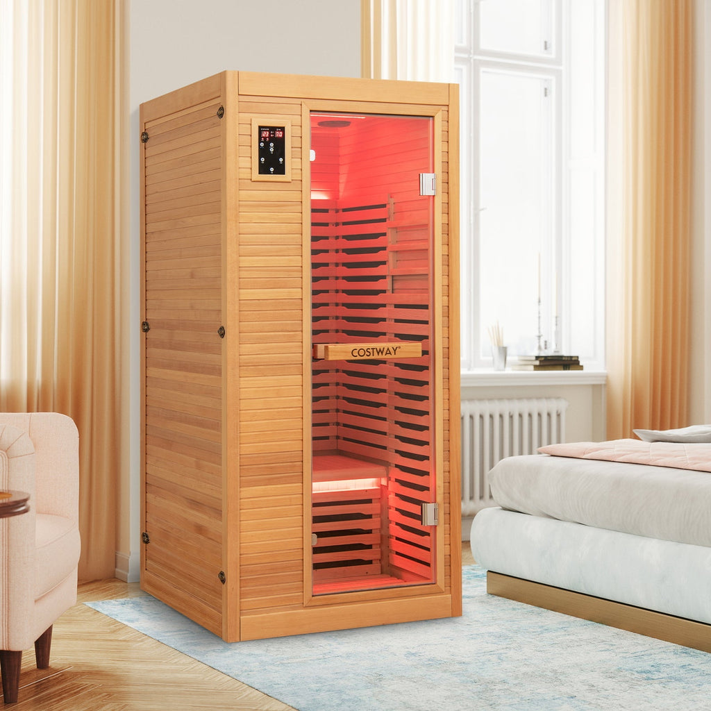 Far Infrared Wooden Sauna Room with Bluetooth Speakers and Oxygen Ionizer for 1-2 person Gamba Beauty