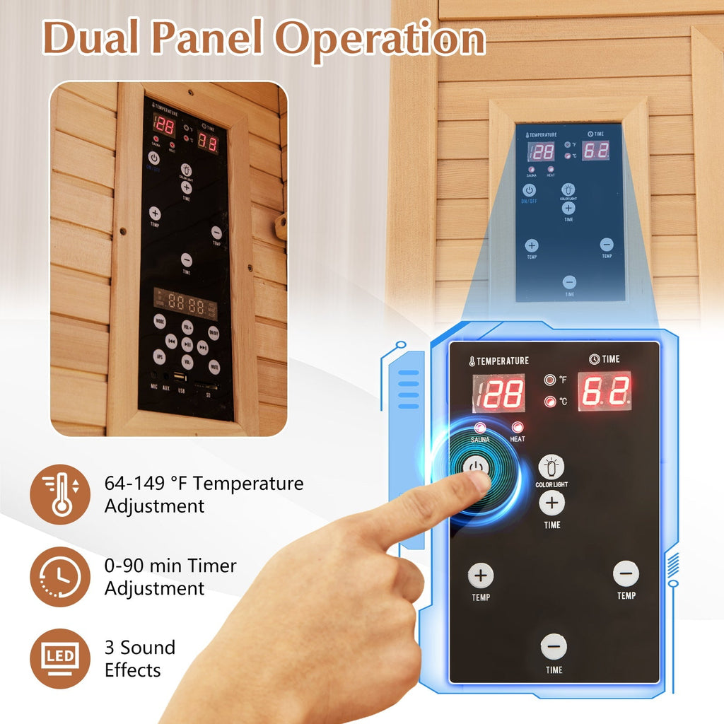 Far Infrared Wooden Sauna Room with Bluetooth Speakers and Oxygen Ionizer for 1-2 person Gamba Beauty