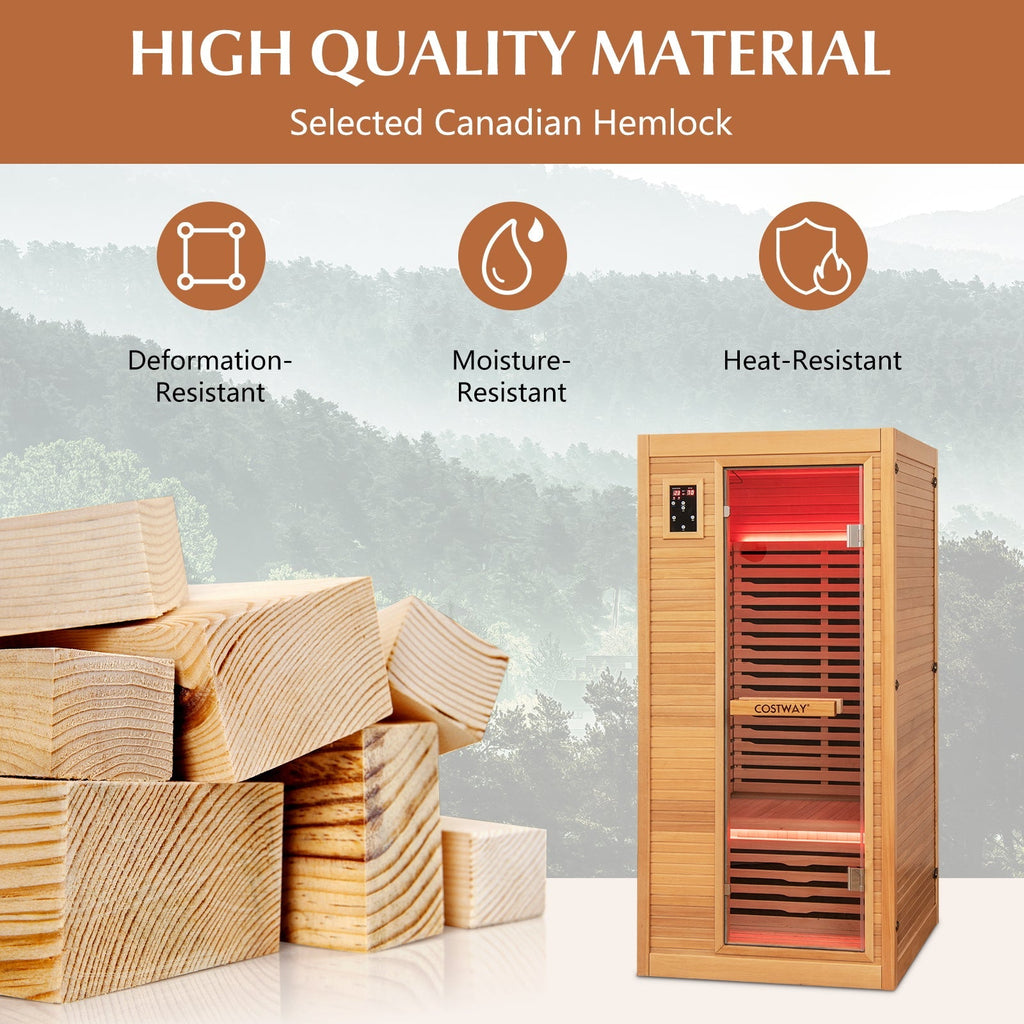 Far Infrared Wooden Sauna Room with Bluetooth Speakers and Oxygen Ionizer for 1-2 person Gamba Beauty