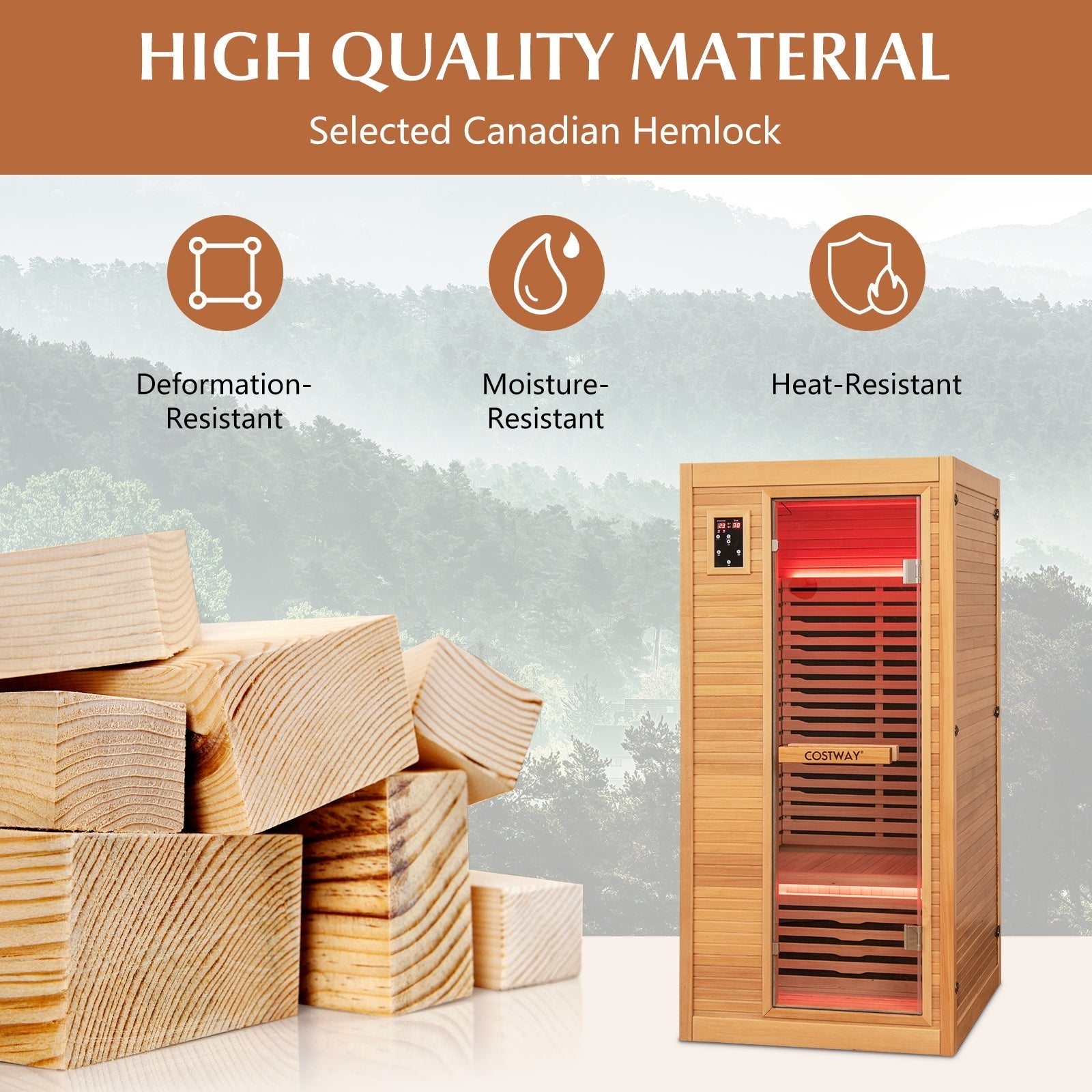 Far Infrared Wooden Sauna Room with Bluetooth Speakers and Oxygen Ionizer for 1-2 person Gamba Beauty
