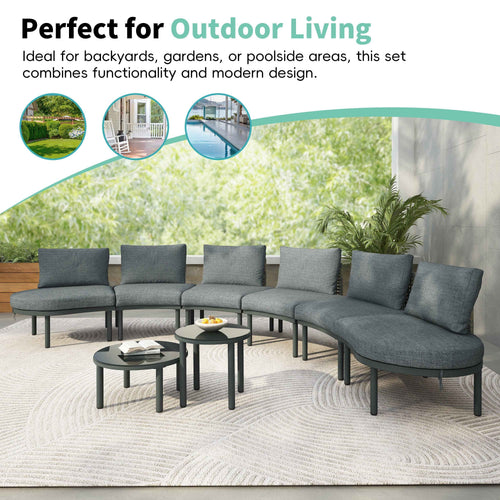 8-Piece Patio Sofa Furniture Set, Half Moon Outdoor Sectional Sofa Trustymall